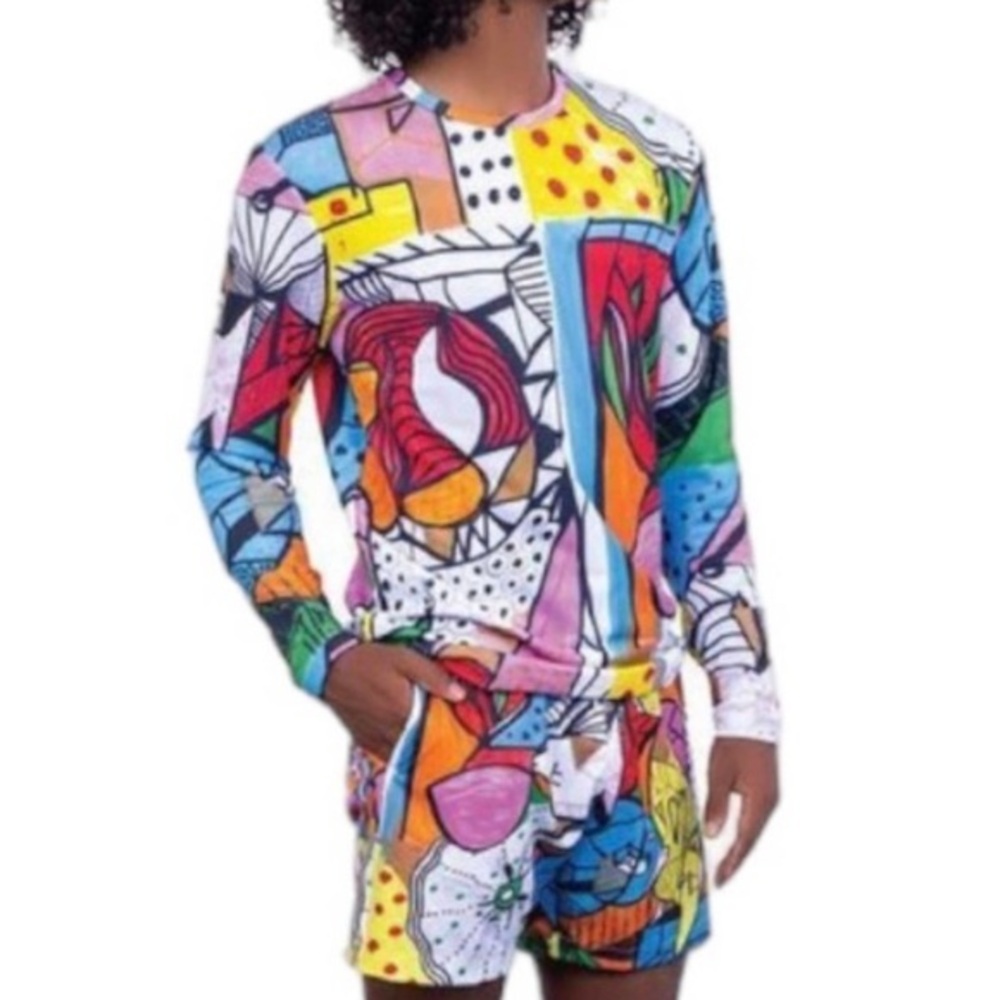 SWIMINISTA X JAMES PETER HENRY ABSTRACT SIDNEY PRIINT RASH GUARD SHIRT SZ M